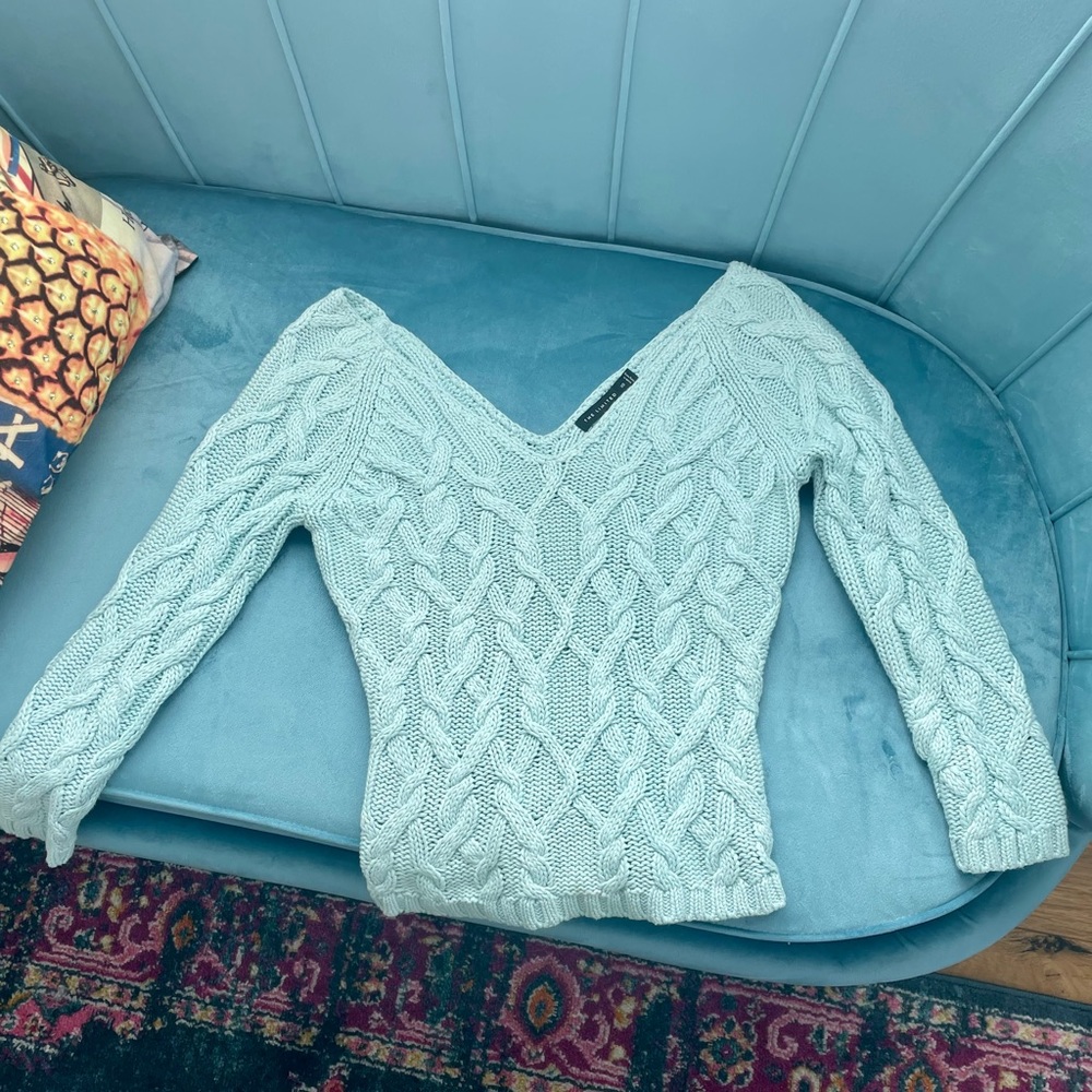 Light Sea Blue V Neck Cotton Sweater